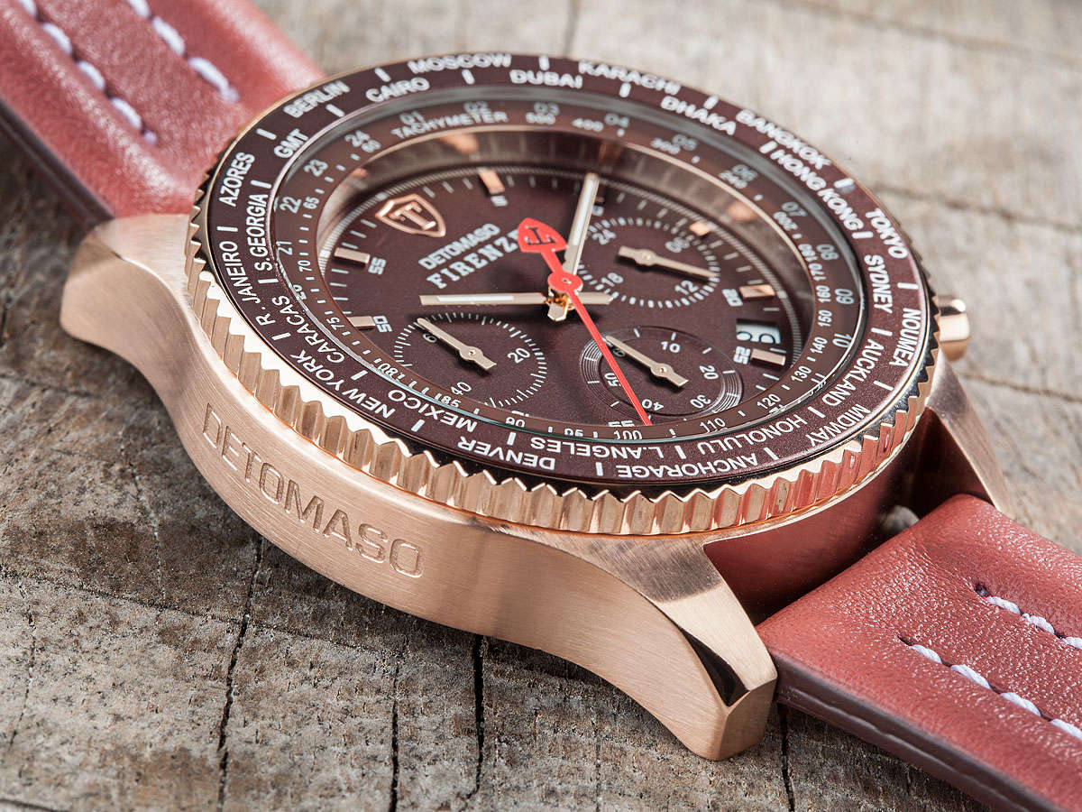 *1 day only* DETOMASO® Men's Firenze Rose Gold/Marsala World Time Chronograph Watch BRAND NEW IN BOX