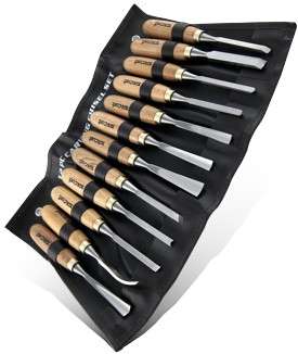 CHISEL SET WOOD CARVING 12PIECE IN LEATHER POUCH