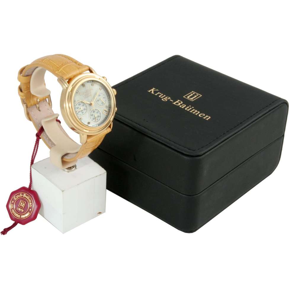 KRUG BAUMEN 8 DIAMOND PRINCIPLE TAN LEATHER ARABIAN PEARL WATCH 100% GENUINE