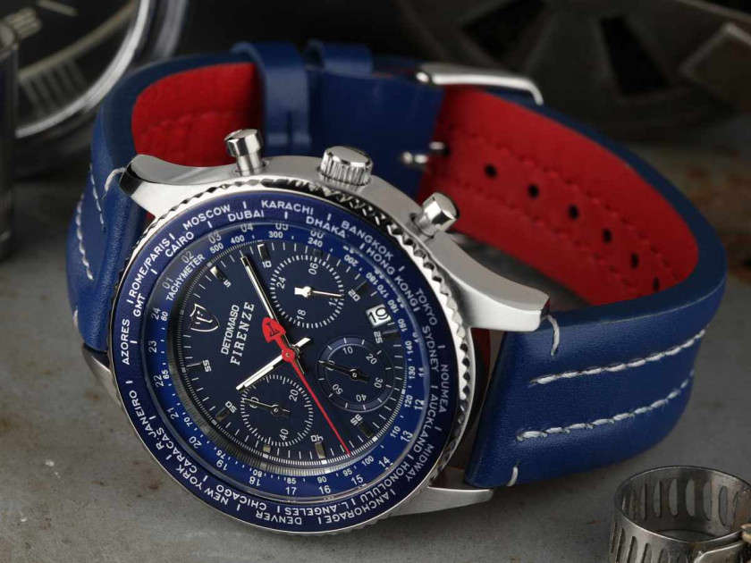 DETOMASO Men's Firenze Blue World Time Chronograph Watch BRAND NEW IN BOX