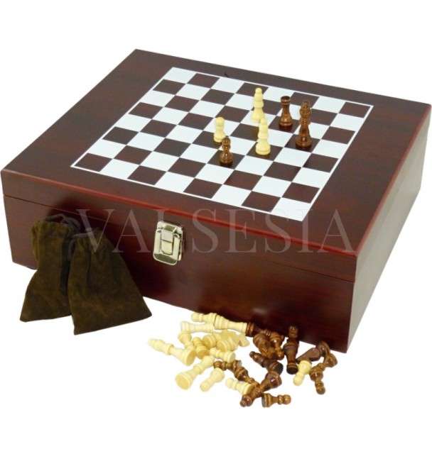 Chess Table Wooden Box With Hip Flask And Tot Glasses -Stainless Steel