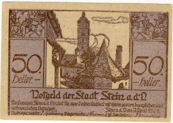 Notgeld 1914 - 1921, 50 Heller, Austria -  Stein
