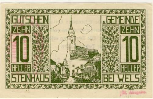 Notgeld 1914 - 1921, 10 Heller, Austria -  Steinhaus