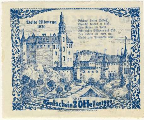 Notgeld 1914 - 1921, 20 Heller, Austria - Steinerkirchen an der Traun