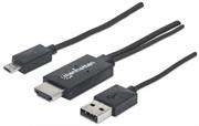 Manhattan MHL HDTV Cable Micro-USB 11-pin to HDMI, with USB type-A power, Retail Box, 1 Year Warrant