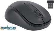 Manhattan Achievement Wireless Optical Mouse- USB, Three Buttons with Scroll Wheel, 1000 dpi-Black,