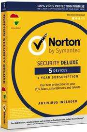 Norton Security Deluxe for PC/Mac/Android and IOS - 5 Devices 1 Year License, Retail Packaging, No W