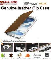 Promate Aknol-Premium Leather Flip Case for Samsung Galaxy Note 2-Brown Retail Box 1 Year Warranty