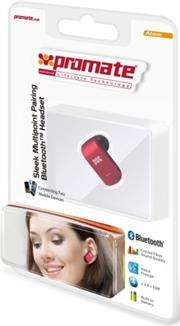 Promate Atom Sleek Multipoint Pairing Bluetooth 3.0 Headset/Earphone-Red, Retail Box, 1 Year Warrant
