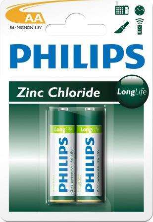Philips LongLife Battery 2 X R6L2B AA Zinc