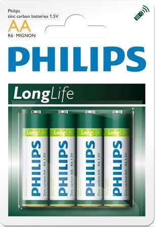 Philips LongLife Battery R6L4B 4 X AA Zinc Carbon