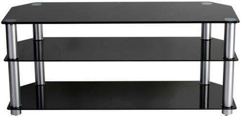 Vegas Glass TV Stand for LCD/ Plasma Televisions- Black Tinted Glass / Silver Legs