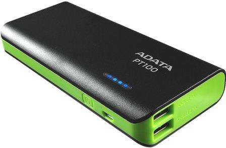 AData PT100 Black 10000mAH Powerbank with 4-mode LED Flashlight