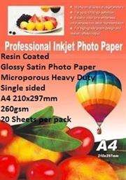 E-Box Resin Coated Glossy Satin Photo Paper- Microporous Heavy Duty Single sided A4 210x297mm-260gsm