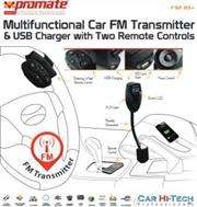 Promate FM10+ Multifunctional Car FM Transmitter and USB Charger with Two Remote Controls , Retail B