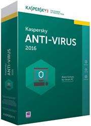 Kaspersky Anti-Virus 2016-3 User DVD, Retail Packaging, No Warranty on Software