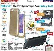Promate aidCase-i6 2800mAh Lithium Polymer Super Slim Battery Case - Black, Retail Box , 1 Year Warr