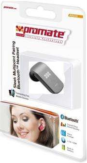 Promate Atom Sleek Multipoint Pairing Bluetooth 3.0 Headset/Earphone-Grey, Retail Box, 1 Year Warran