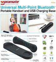 Promate Pulse Universal Multi-Point Bluetooth&reg; Portable Handset and USB Charging Base , Retail B