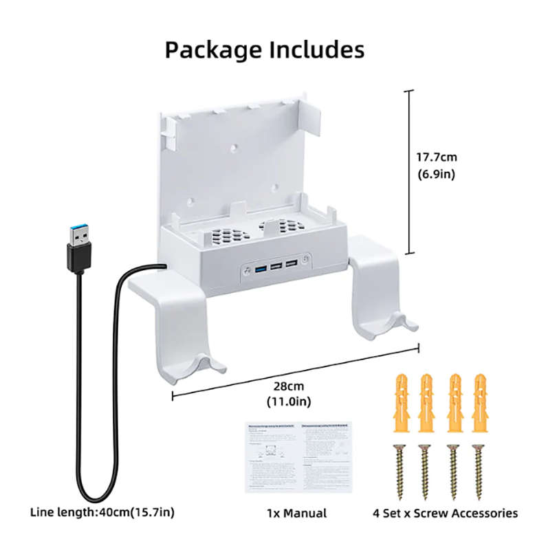 Xbox Series S Wall-Mounted Color Changing Cooling Dock With Controller Hook