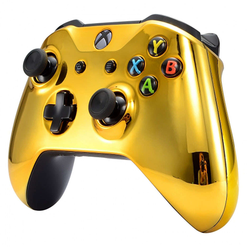 XBOX ONE S Controller Front Faceplate With Side Rails Glossy Chrome Gold
