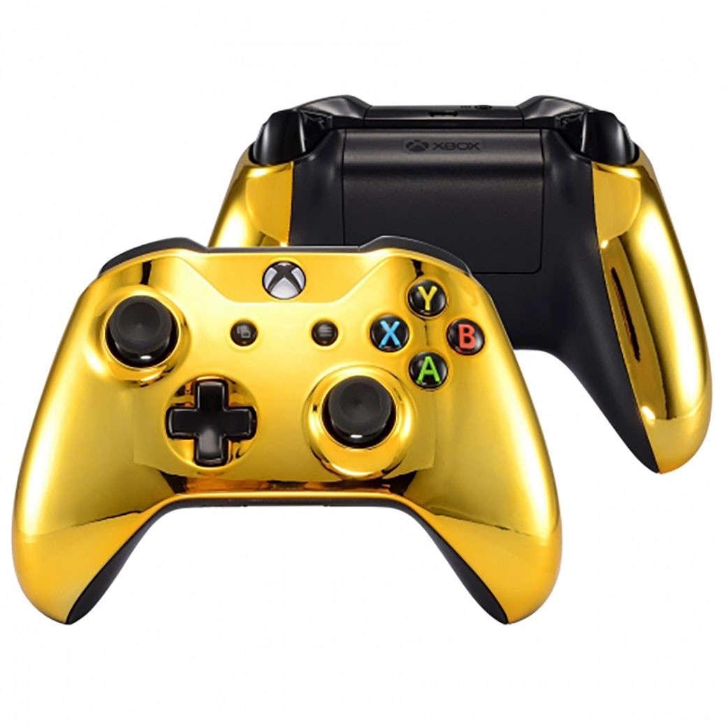 XBOX ONE S Controller Front Faceplate With Side Rails Glossy Chrome Gold
