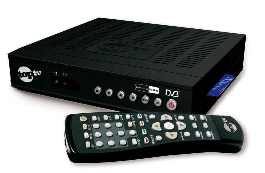 TOP TV DECODER, POWER CORD AND REMOTE - IN BOX  (SMART CARD AND DISH NOT INCLUDED)