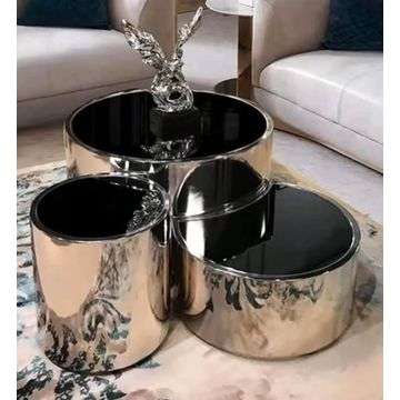 Nesting Coffee Table with a Glass top and Metal base Set