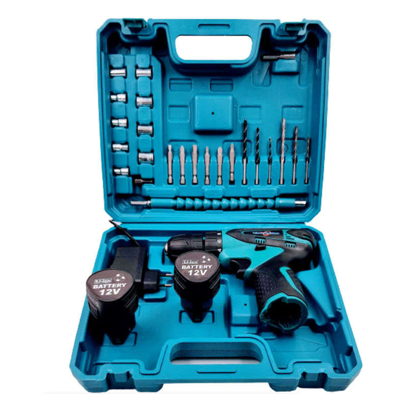 Cordless Lithium-Ion Drill and Screwdriver Set 12V with two batteries