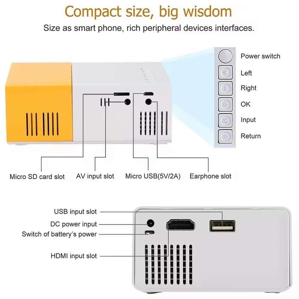 Full HD Portable Mini LED Multimedia Projector -YG-300 - Yellow