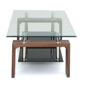 Rectangle glass coffee table with brown legs - Assembled