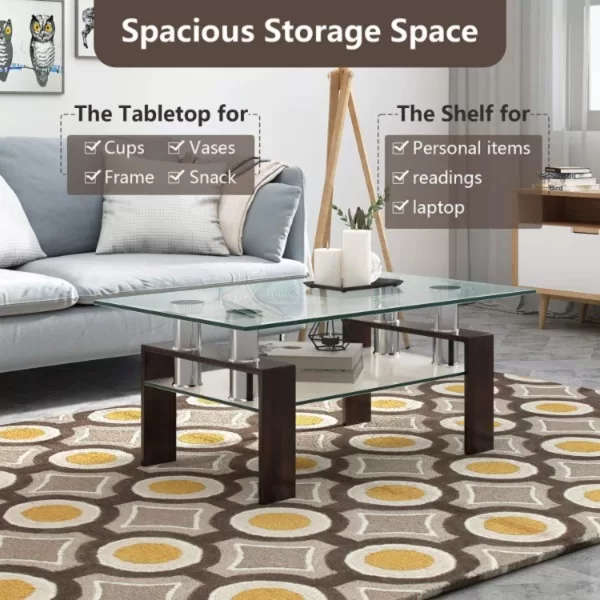 Rectangle glass coffee table with brown legs - Assembled