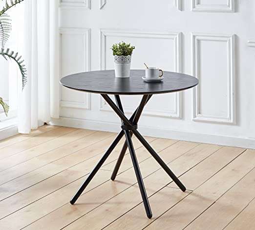 Round Black Dining Table - Glass Tabletop - Metal legs - Modern