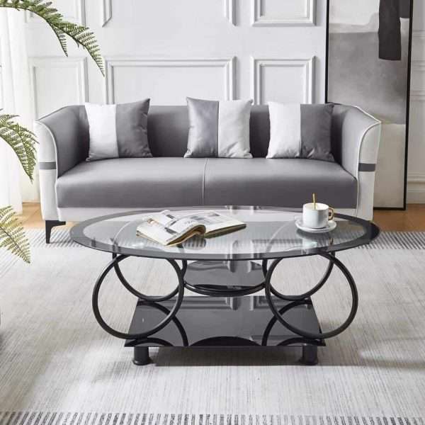 Modern glass coffee table - Raised black glass base