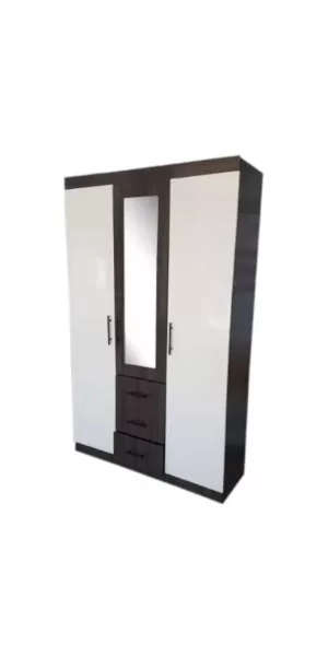 High-Gloss Wardrobe 1.2m wide - Brown and White - Assembled