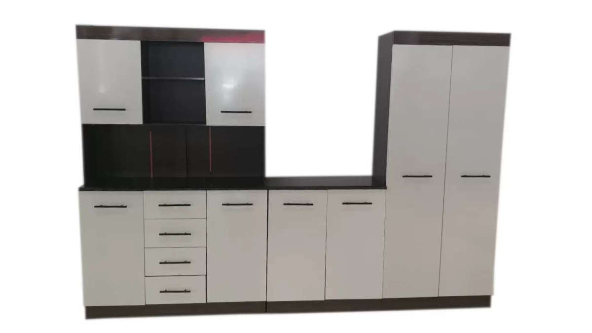 Gloss 3-piece Kitchen Cabinets - White and Brown - Assembled