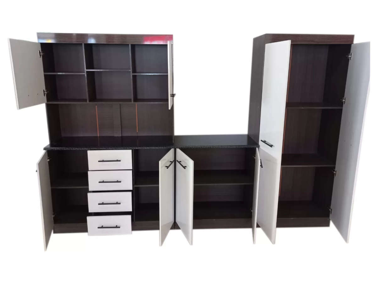 Gloss 3-piece Kitchen Cabinets - White and Brown - Assembled