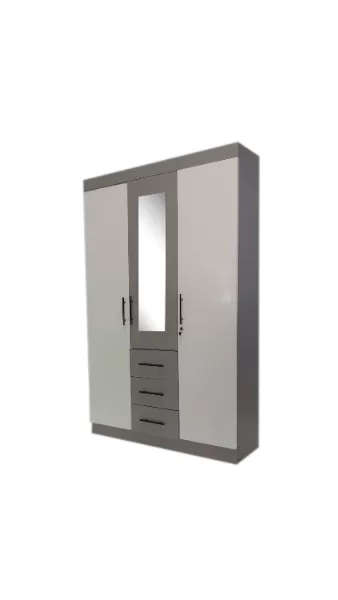 Wardrobe 3 Door - 1.2m wide - Glossy - Mirror - Lock - Assembled