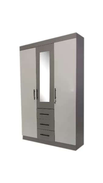 Wardrobe 3 Door - 1.2m wide - Glossy - Mirror - Lock - Assembled