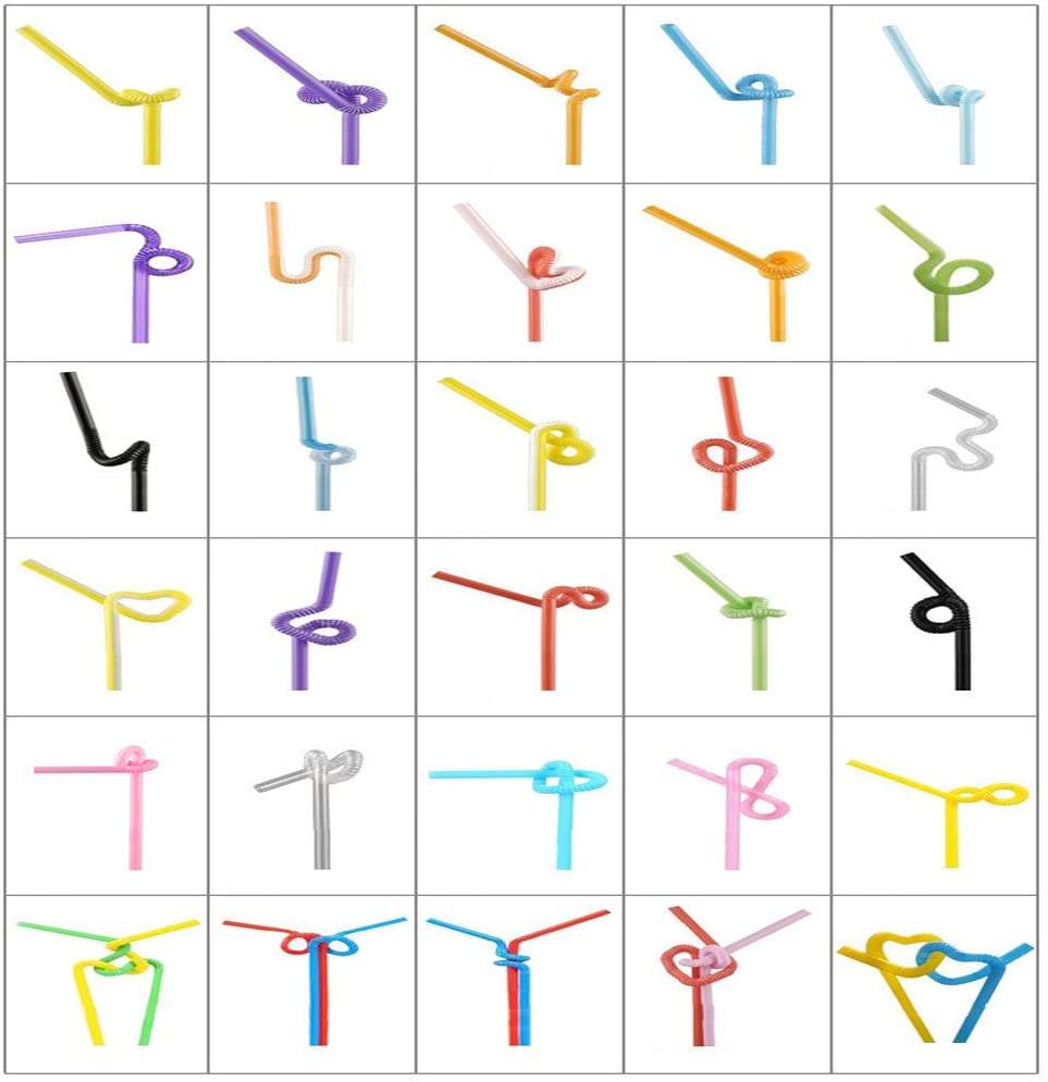 SENZA 200 Pack Plastic Drinking Straws, Extra Long Flexible Disposable Bendy Straws, Assorted Colors