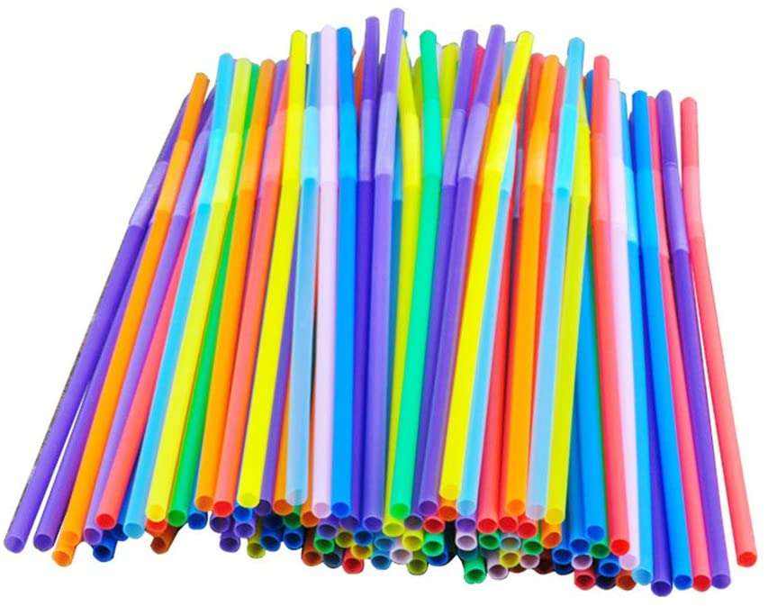 SENZA 200 Pack Plastic Drinking Straws, Extra Long Flexible Disposable Bendy Straws, Assorted Colors