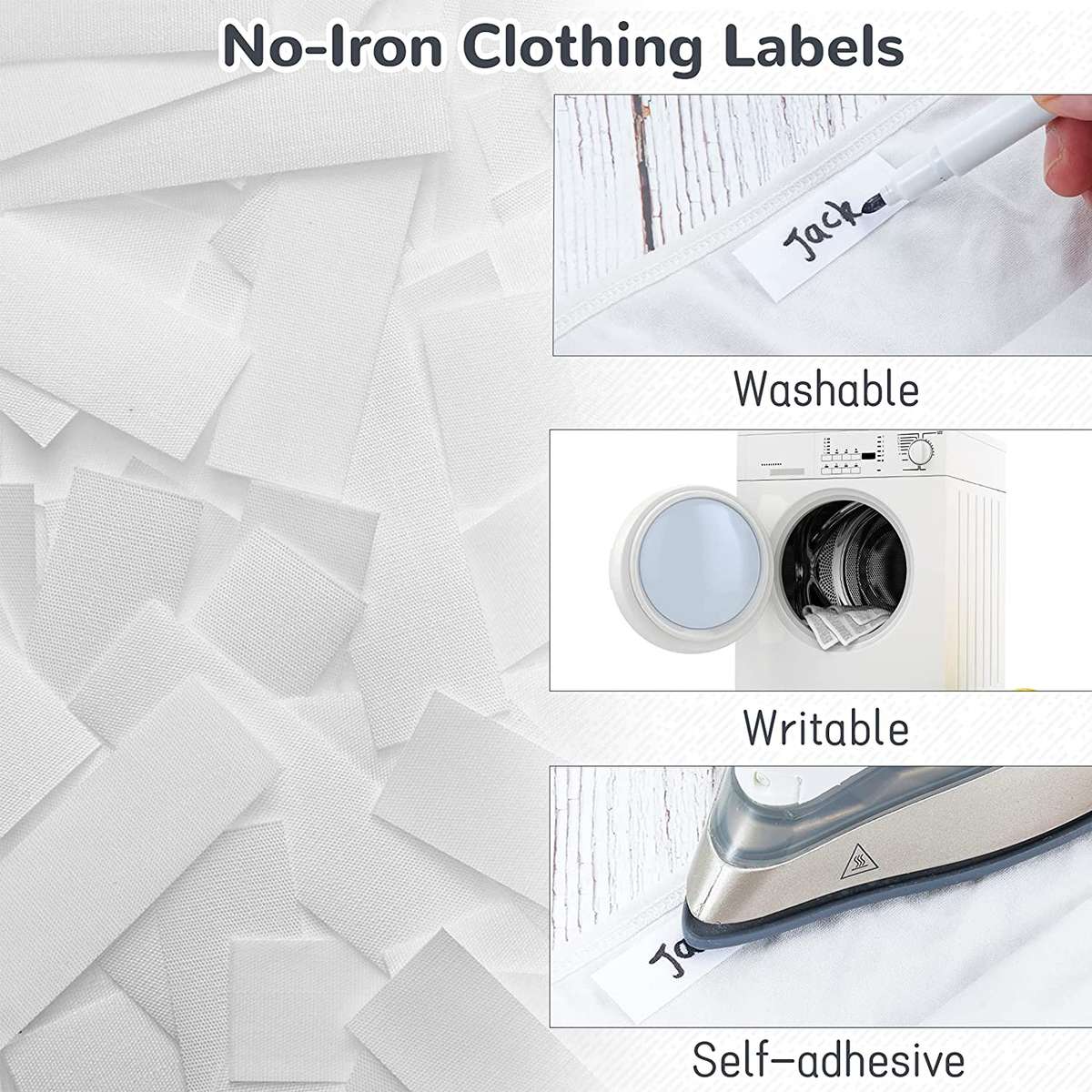 Senza® 3 Textile Markers With 100 Writable Iron-On Name Tags For Clothes