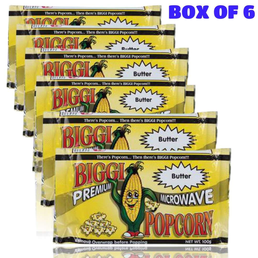 Biggi Microwave Popcorn- Pack of 6x100g BUTTER