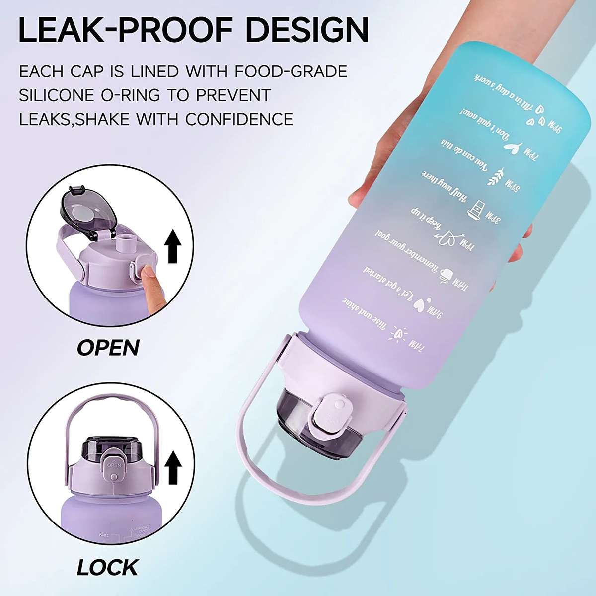 Motivational Water Bottle Combo 2L & 1L with Straw