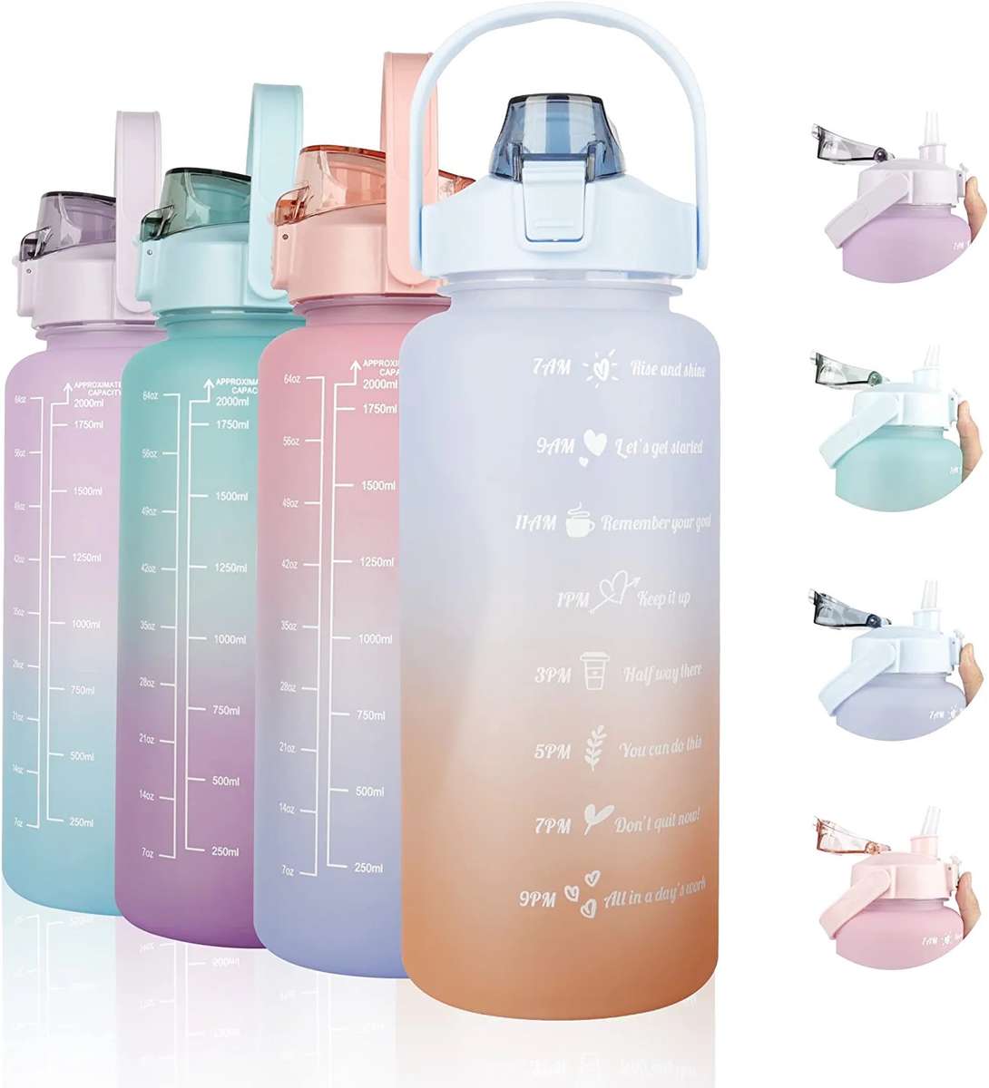 Motivational Water Bottle Combo 2L & 1L with Straw