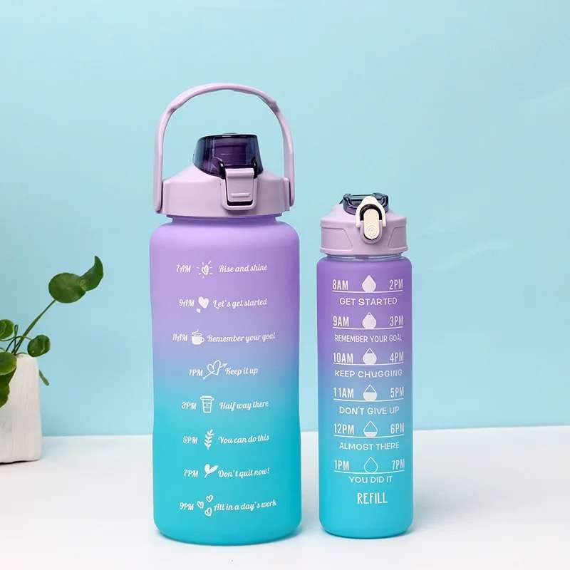 Motivational Water Bottle Combo 2L & 1L with Straw
