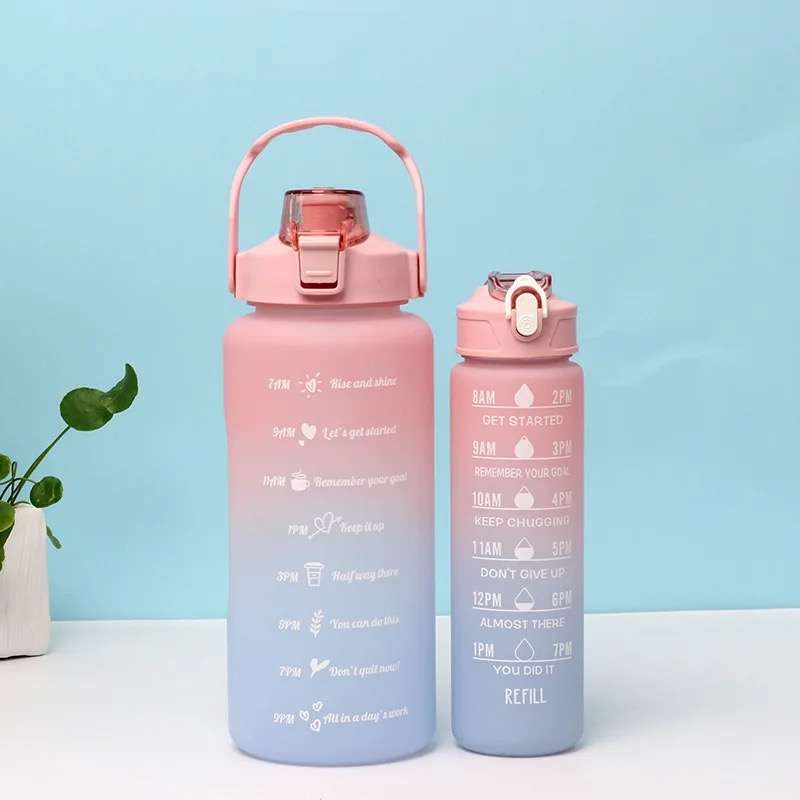 Motivational Water Bottle Combo 2L & 1L with Straw