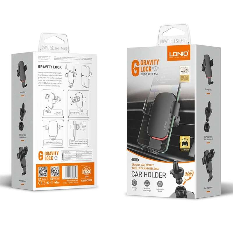 Gravity Car Phone Holder with Air Vent Clip Auto-Lock Mechanism MG10