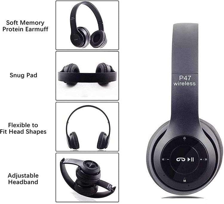 P47 Wireless Bluetooth Headphones Black