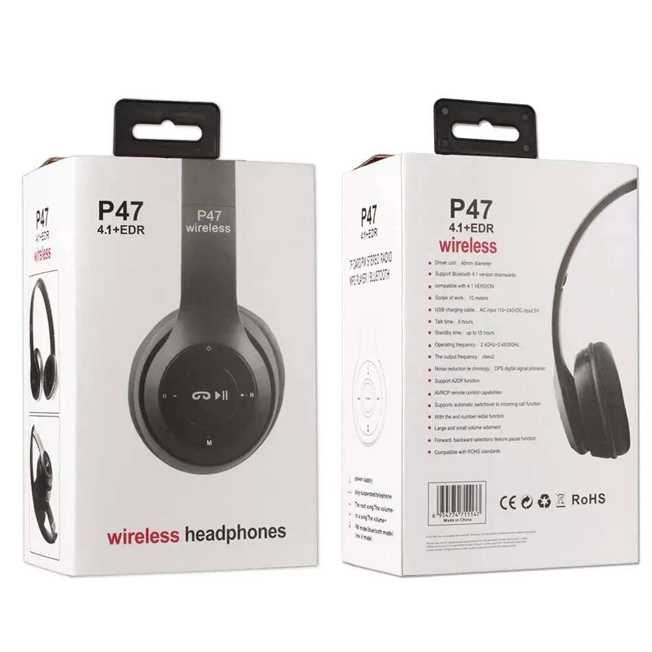 P47 Wireless Bluetooth Headphones Black